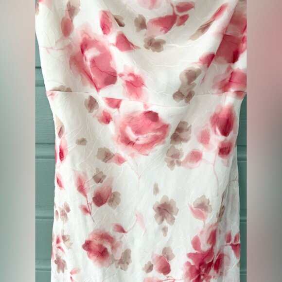 Vintage Y2K cowl neck dress white pink floral 2000s Rory Gilmore phoebe buffet S - Picture 2 of 8